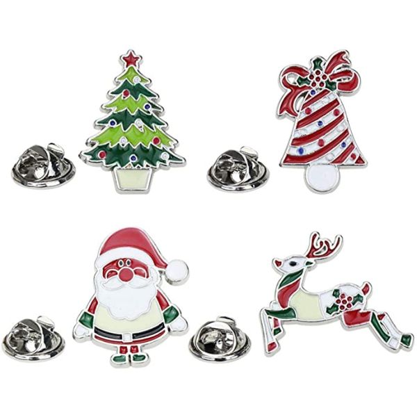 Christmas decoration metal tree Santa Claus ornament brooch lapel badge enamel pin for Xmas gift