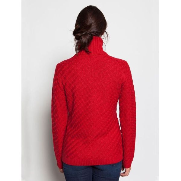 Red High / Funnel Neck Jacquard Knit Sweater 50 Wool 50 Acrylic Material