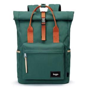 Green 42cm Travel Laptop Backpack Expandable Roll Top Backpack Oxford OEM