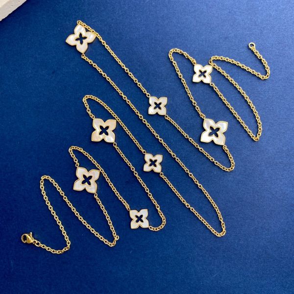 90cm Four Leaf Clover Necklace Women Girls Stainless Steel Long Necklace