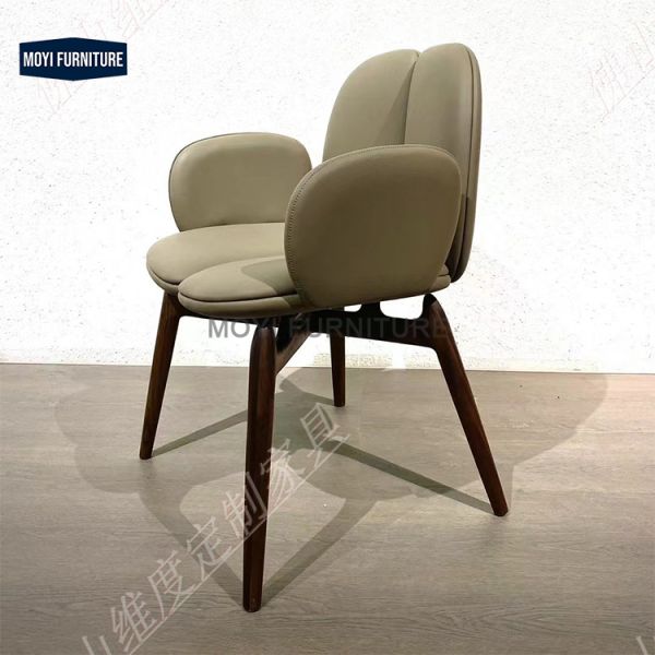 Luxury Modern Solid Wooden Leather Dining Chair Creative Designer Makeup Chair for Hotel Restaurant Cafe Home Furniture