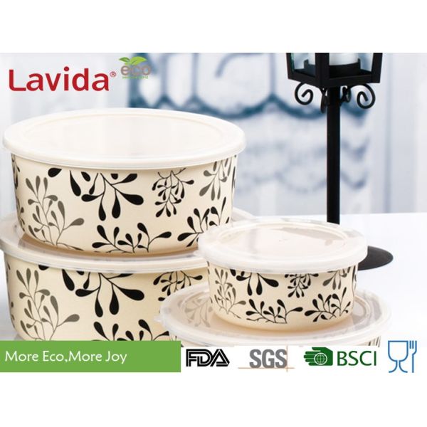 Disposable Bamboo Fiber Storage Box , Decal Printing Takeaway Food Containers