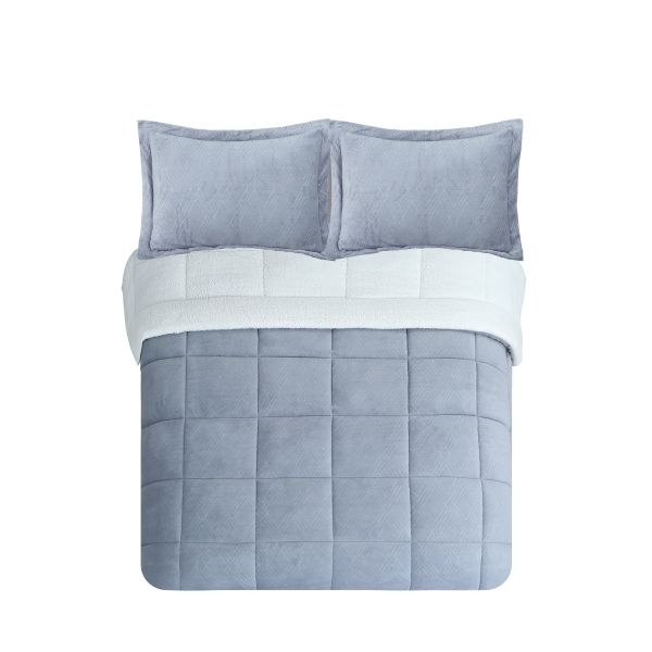 Solid Coral Fleece Embossed and Ecru Color Sherp Quilt Set- double-sided luxury fleece, 3D embossed patterns, and 100%polyester filling