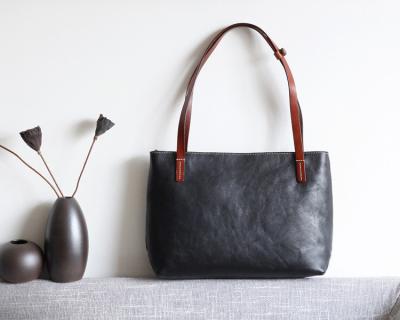Black Shoulder Handbags Litchi Grain Vegetable Leather Bags for Women