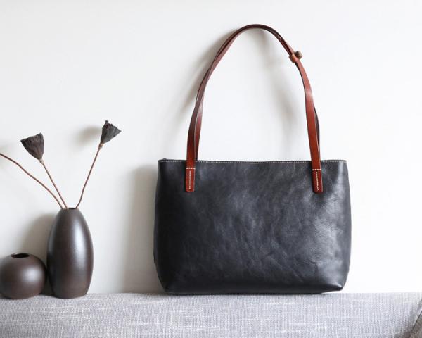 LH-63-5 Red Leather Tote Bag Panelled Womens Leather Handbags