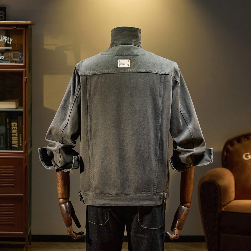 Zipper Daily Army Green Fabric Hem mens casual leather jackets Cotton 100% Long Sleeve Custom (JK733)