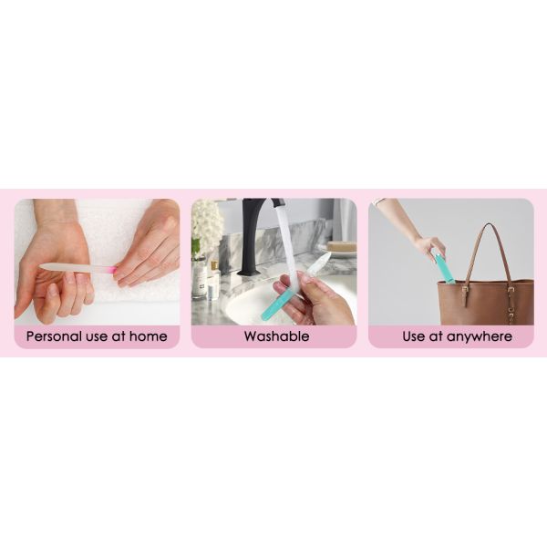 Custom Colorful Double Side Etched Sand Sprayed Crystal Glass Nail File for Natural Nails