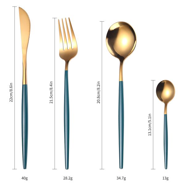 Flatware LFGB золота десерта кофе чая 6 человеков нержавеющий 24 набора столового прибора золота части