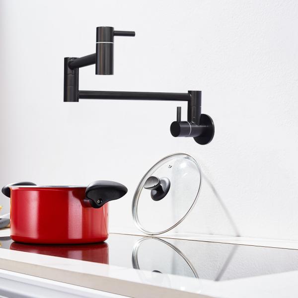 304 SUS Single Lever Taps  Wall-Mount Retractable Pot Filler Kitchen Sink Faucet Cold Only Black