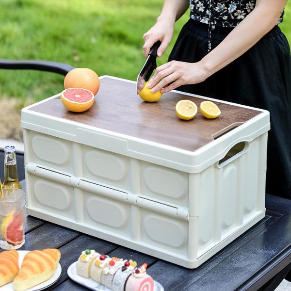 Car Storage Box , Camping Folding Box Multifunctional Wooden Lid