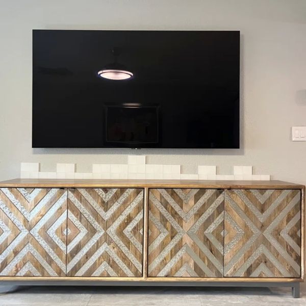 Custom Wooden Kitchen Sideboard Media Console With Glass Doors