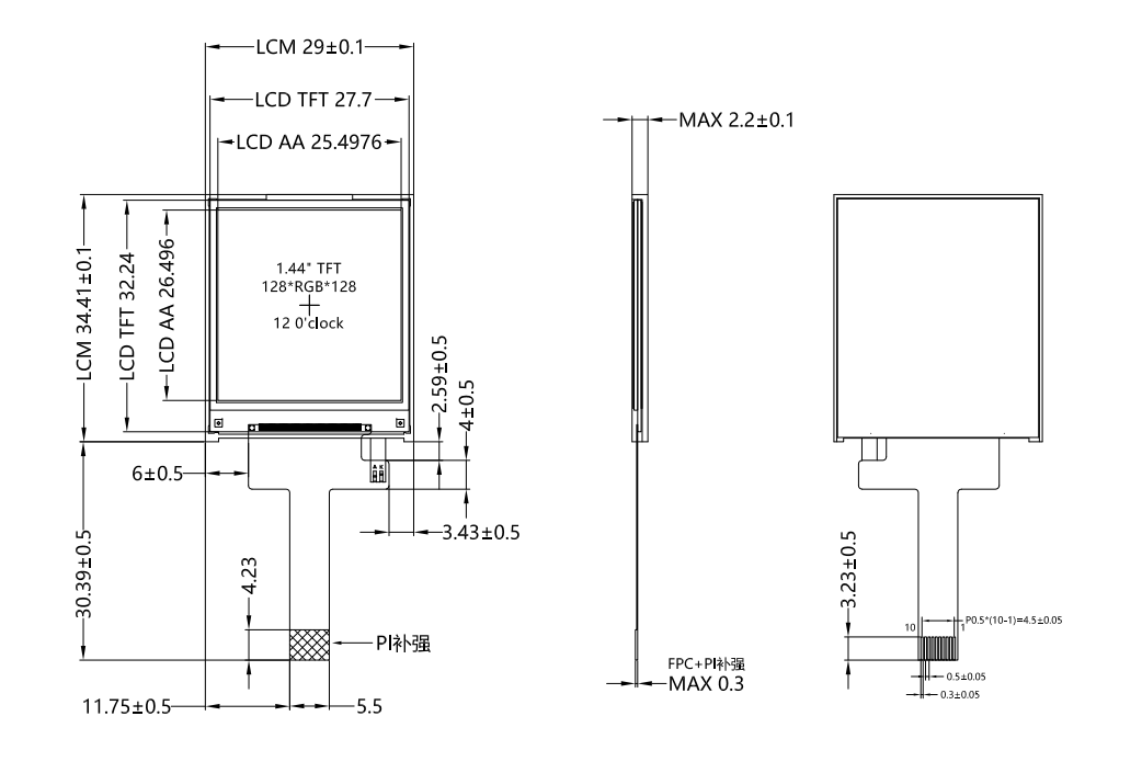 1.44 дюймовый малый TFT LCD дисплей 128x128 пикселей SPI интерфейс ZIF FPC соединение