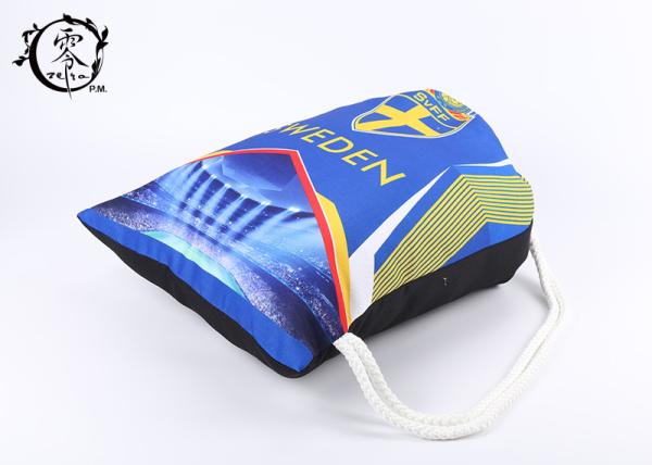 Sweden Team Sublimation Printed String Sports Bag , Custom Promotional Beach Pull String Bag