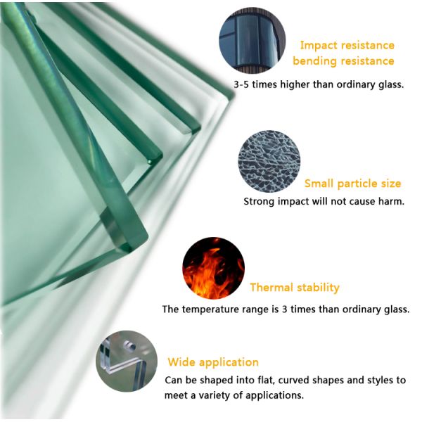 Vidrio templado de seguridad transparente de 3 mm 4 mm 5 mm 6 mm 15 mm 19 mm Vidrio endurecido reforzado por calor Vidrio plano templado para puertas / balaustradas de vidrio