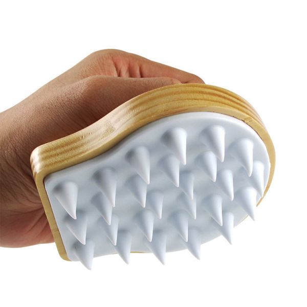 Relaxation Function Wood and Silicone Hair Scrub Brush Comb for Women Scalp Massager