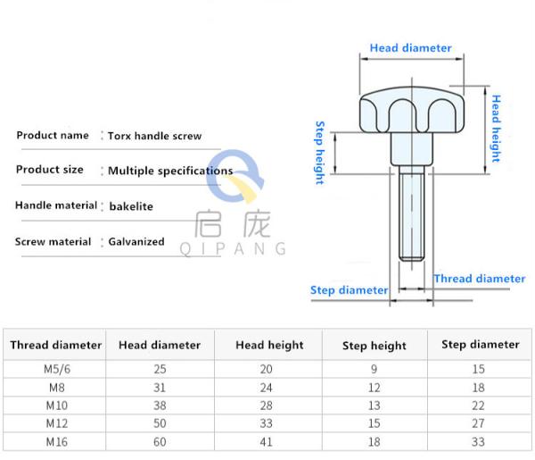 M5 25mm Head Diameter Torx Screw Bakelite Handle