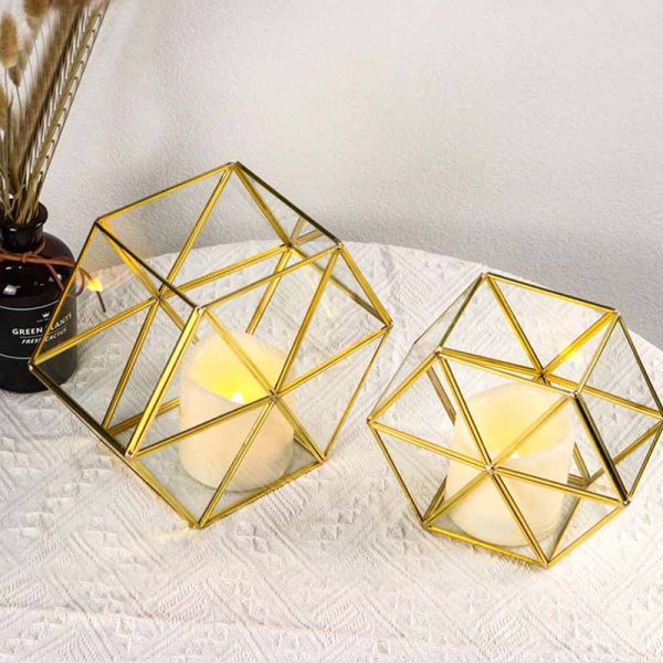 Glass garden hexagonal artifact copper candlestick ornaments transparent eternal life flower gift box flower ware