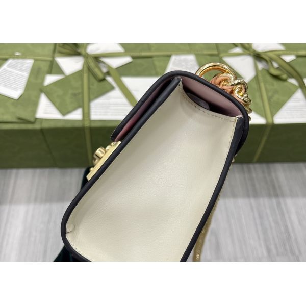 Retro Art Padlock Chain Handbag Monogram Leather Many Stars Love 13cm Width