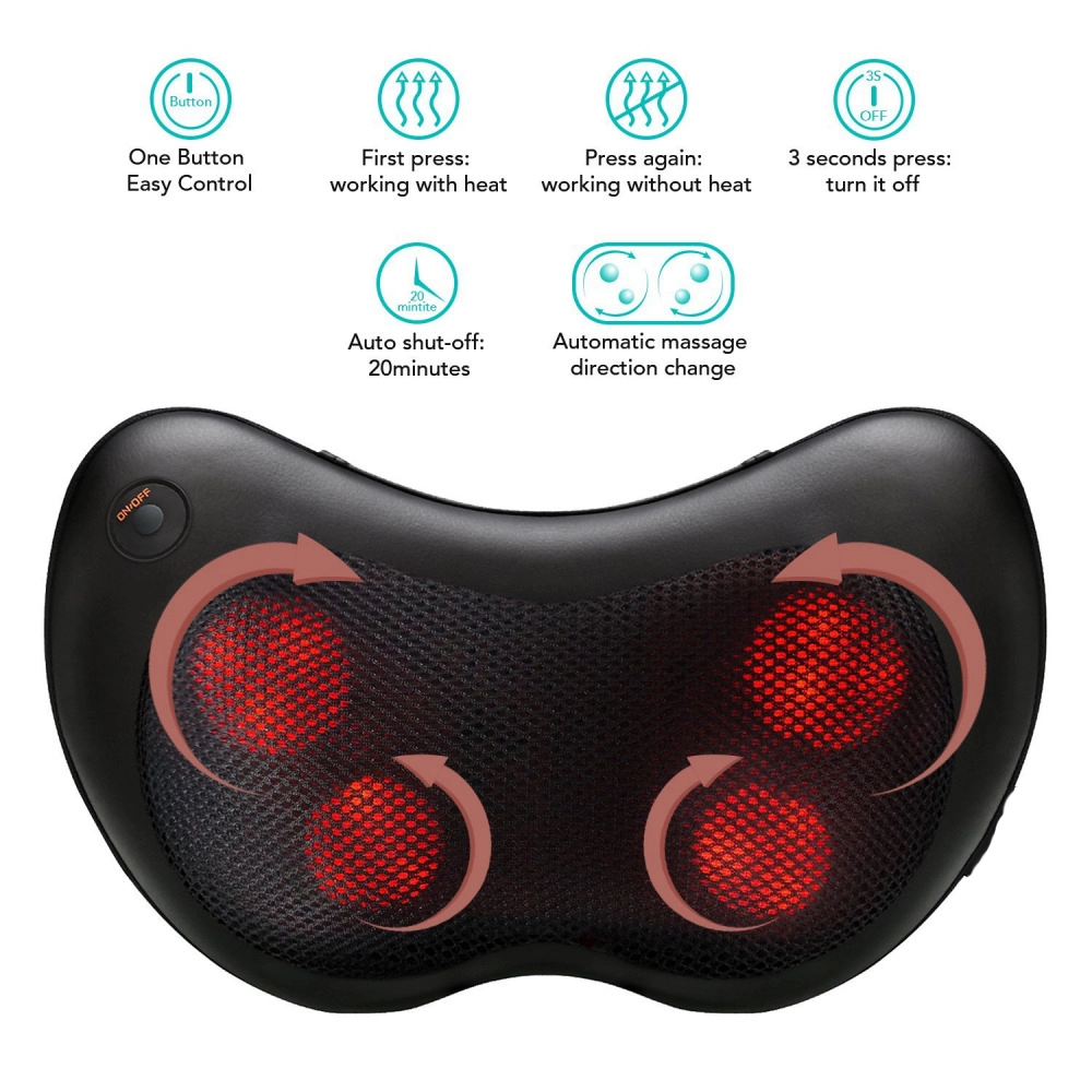 Rechargeable Kneading Shiatsu Heating Neck and Waist Massage Pillow