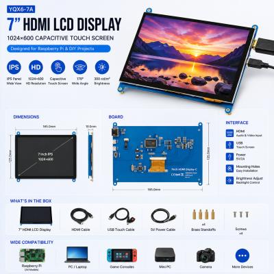 7 Inch HDMI LCD Display 1024x600 Capacitive Touch Screen For Raspberry Pi