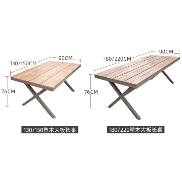 Patio exterior Villa sillas y mesas Jardín Balcón al aire libre Ocio Muebles de comedor de ratán Conjunto de mesa de madera de plástico