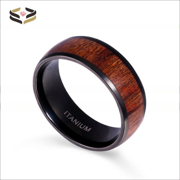 Anillos de Titanio de 8 mm de madera negra para hombres Mujeres