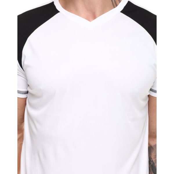 High quality mens v neck tshirt with black shoulder slim t shirt for man