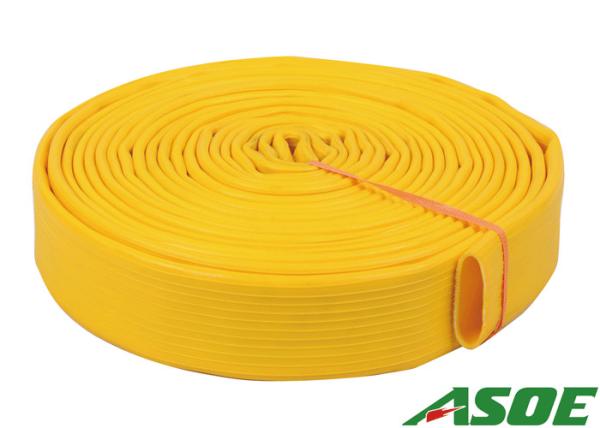 High Tensile Yellow Lay Flat Discharge Hose With Circular Woven Polyester Jacket