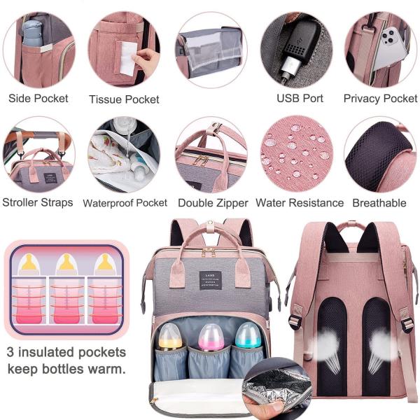 Moda Mommy Bag Saco de fraldas do bebê com colchão para sair facilmente Tecido à prova d'água camada de isolamento do frasco do bebê