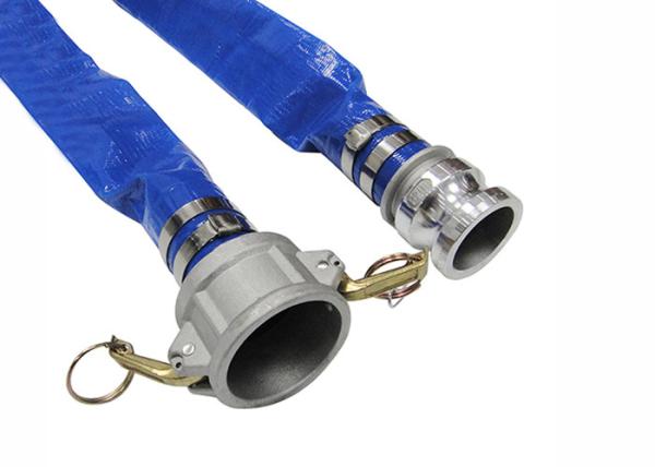 Industrial Pump Water Hose , Durable Blue Layflat Hose With Connectors / Fittings