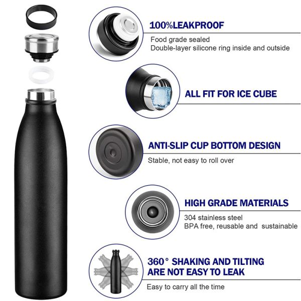 350/500/750ML Forme de lait Bouteille d'eau en acier inoxydable à petite bouche Matte en caoutchouc enduit Bouteille d'eau en acier inoxydable Design durable et confortable