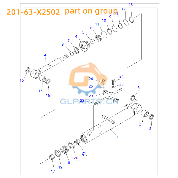 PC60-7 Cylindre hydraulique à flèche 201-63-X2502 201-63-X2302 Pour pièces détachées Komatsu
