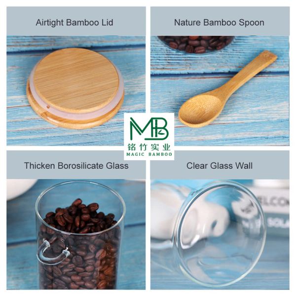 Wholesale 10 OZ Small Glass Jars set For Tea Coffee Beans Candy With Bamboo Lids And Spoons