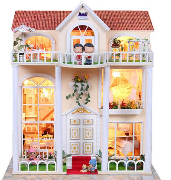 Dollhouse, DIY Lights plush House, Wooden Model, Luxury villas, Seaview, building model