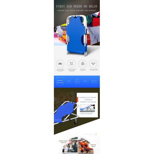 Blue Aluminum Alloy Folding Stretcher Manual Foldable Canvas Stretcher