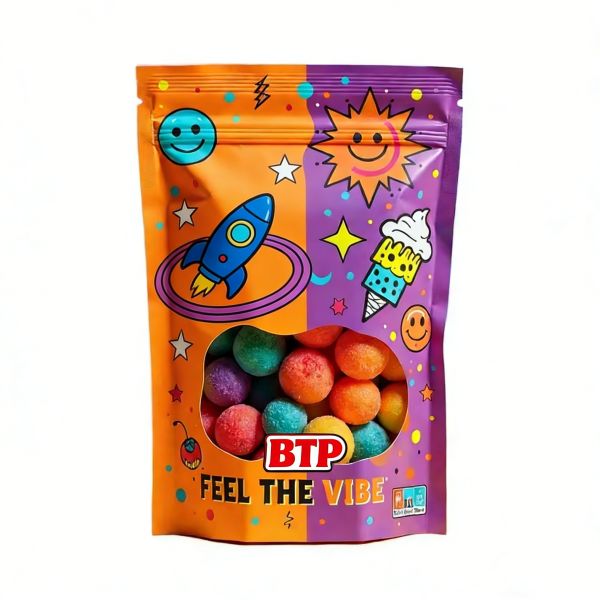 Custom Vibrant Pop-Art Candy Stand-Up Pouches Food-Grade Clear Window for Snack Display