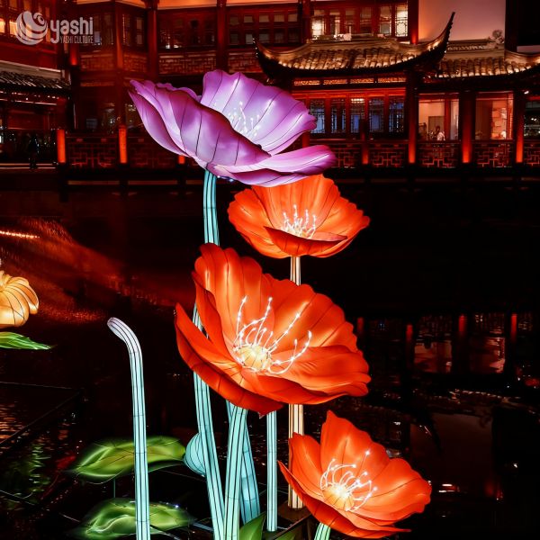 Custom Giant Flower LED Lantern Installation, Water‑Proof Floating Floral Light Sculpture for Lake & River Light Festival