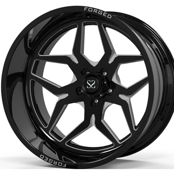 Gloss Black Milling Windows 4x4 Wheels / 22x10, 22x12, and 22x14 Deep Lip Forged Off Road Rims