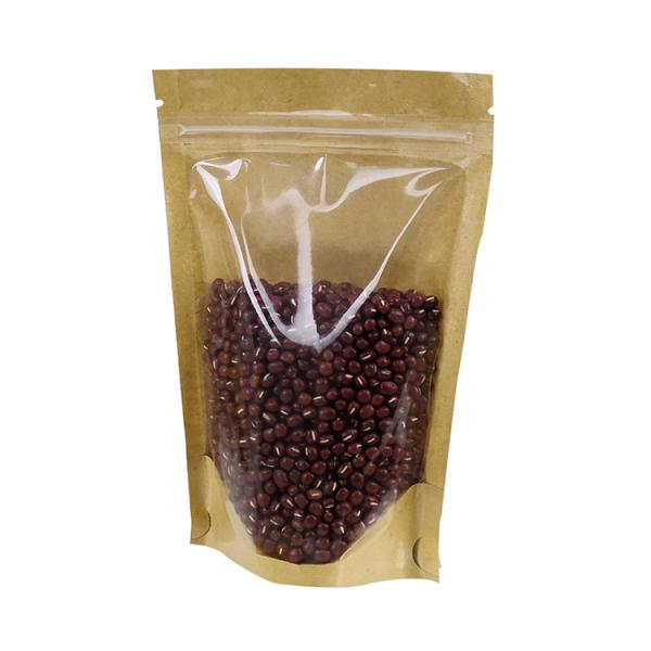 Clear Front Back Stand Up Resealable Kraft Paper Ziplock Bags For Food Dry Nuts Tea Leaves Packaging Storage