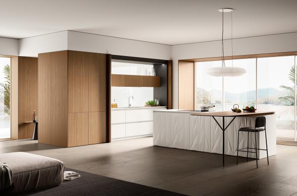 Armários de cozinha brancos clássicos de madeira Mobiliário de cozinha personalizado com mesa de jantar
