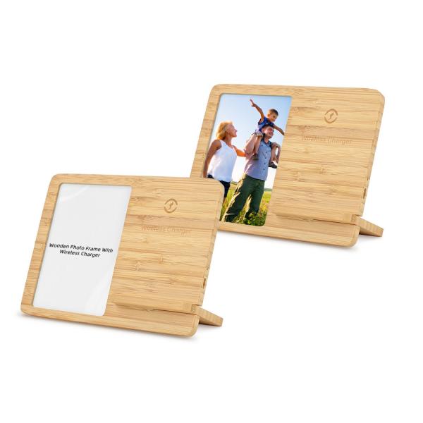 Cadre de photo de bureau en bambou en blanc sur mesure avec chargeur sans fil pour l'impression de photos par sublimation