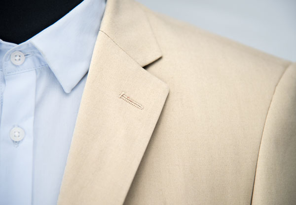 Formal Beige Mens 2 Piece Suit Wedding Business Long Clothing Length