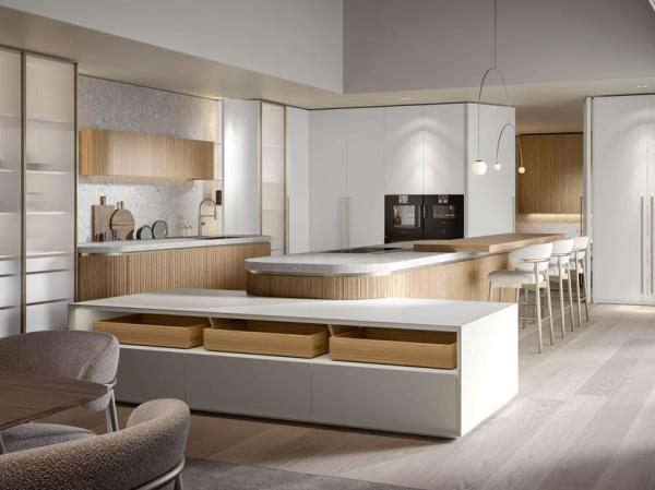 Free Design Modern Kitchen Cabinet With Glass Door Natural Oak Wood Matt Lacquer Kitchen Cabinet