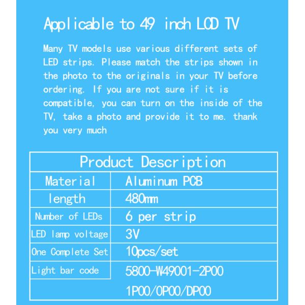 49X5 49D9 Skyworth TV Backlight 49E6000 49E6080 49E6090 49m6 49E390e 49E5ers 49E368w