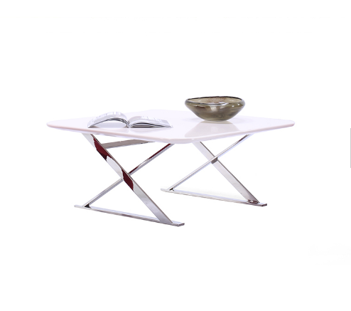 Modern Wood Round Metal Coffee Table Stainless Steel Frame Milk White