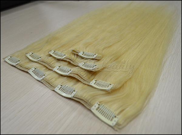 Straight Wave Golden Real Hair Clip In Hair Extensions for Short Hair -18 inch