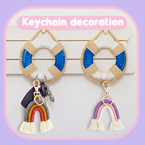 Rainbow Keychain Macrame Weaving Rainbow Tassel Keychains Car Keyring Holder Jewelry for Bag Wallet Purse Women