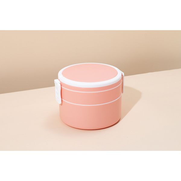 Двухслойный розовый портативный пластиковый банто-ланч-бок с крышкой 1400 мл круглый