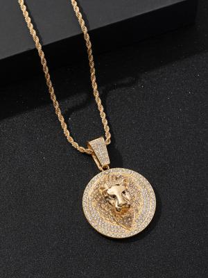 Fashion Women Men Hip Hop Big Lion Head Pendant Necklace Hiphop 4mm Twist Rope Chain Necklaces For Women Men Jewelry Party Gifts