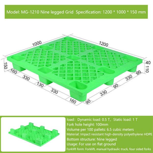 1 Ton Static Load Euro Nine-Feet Deck Recyclable Plastic Pallet with Customized Logo